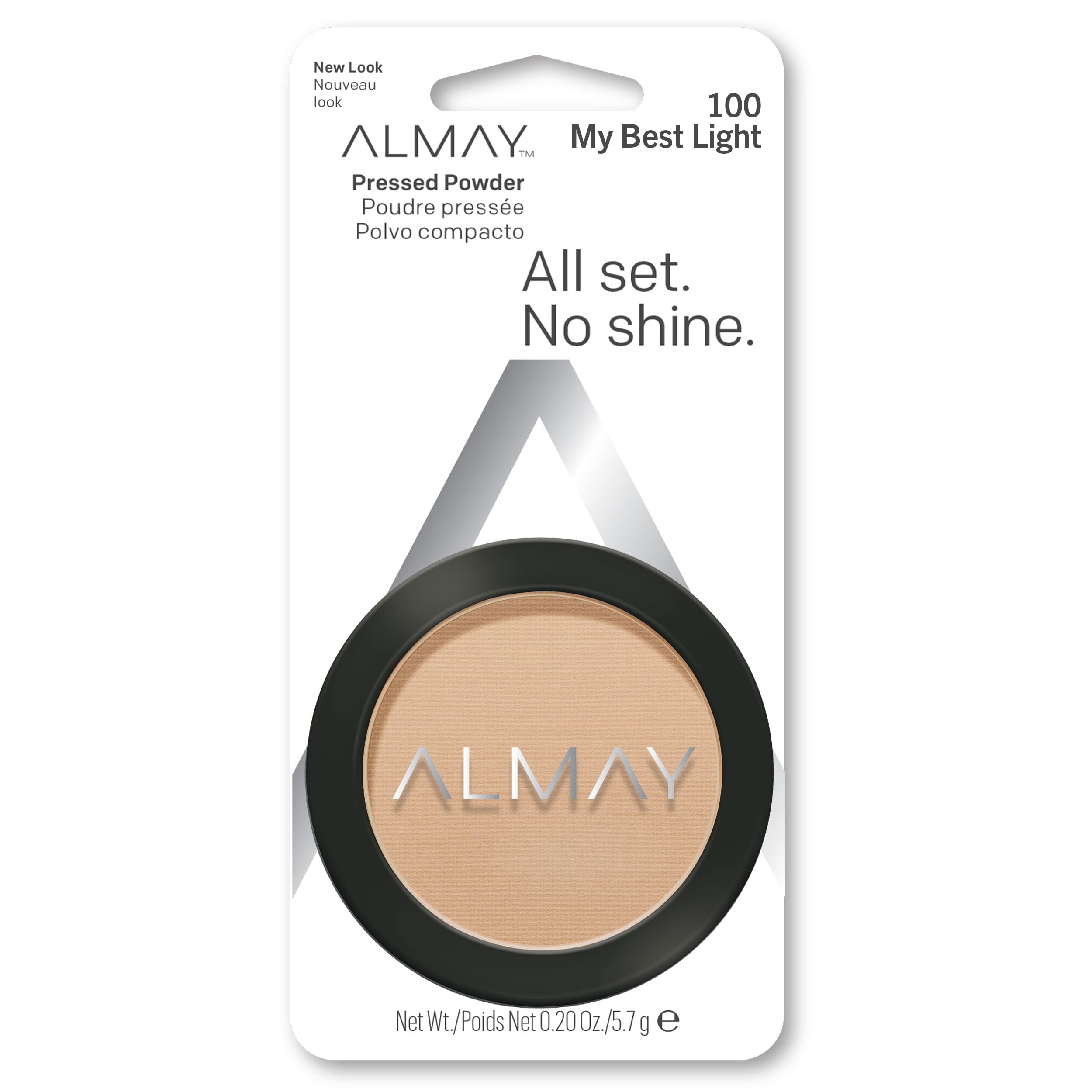 Almay pressed powder compact-mirror provides quick shine-free touch-ups.