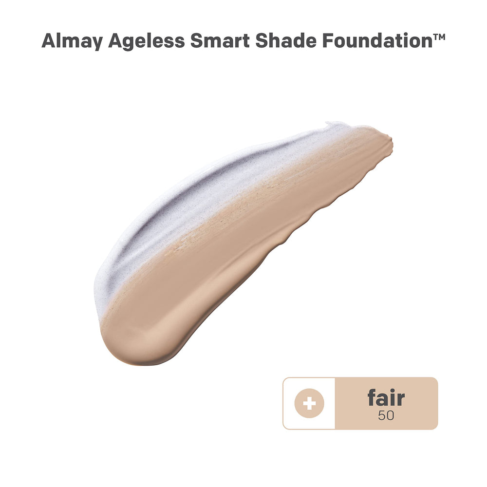 Almay Smart Shade application swatch demonstrates color-adapting coverage across tones.