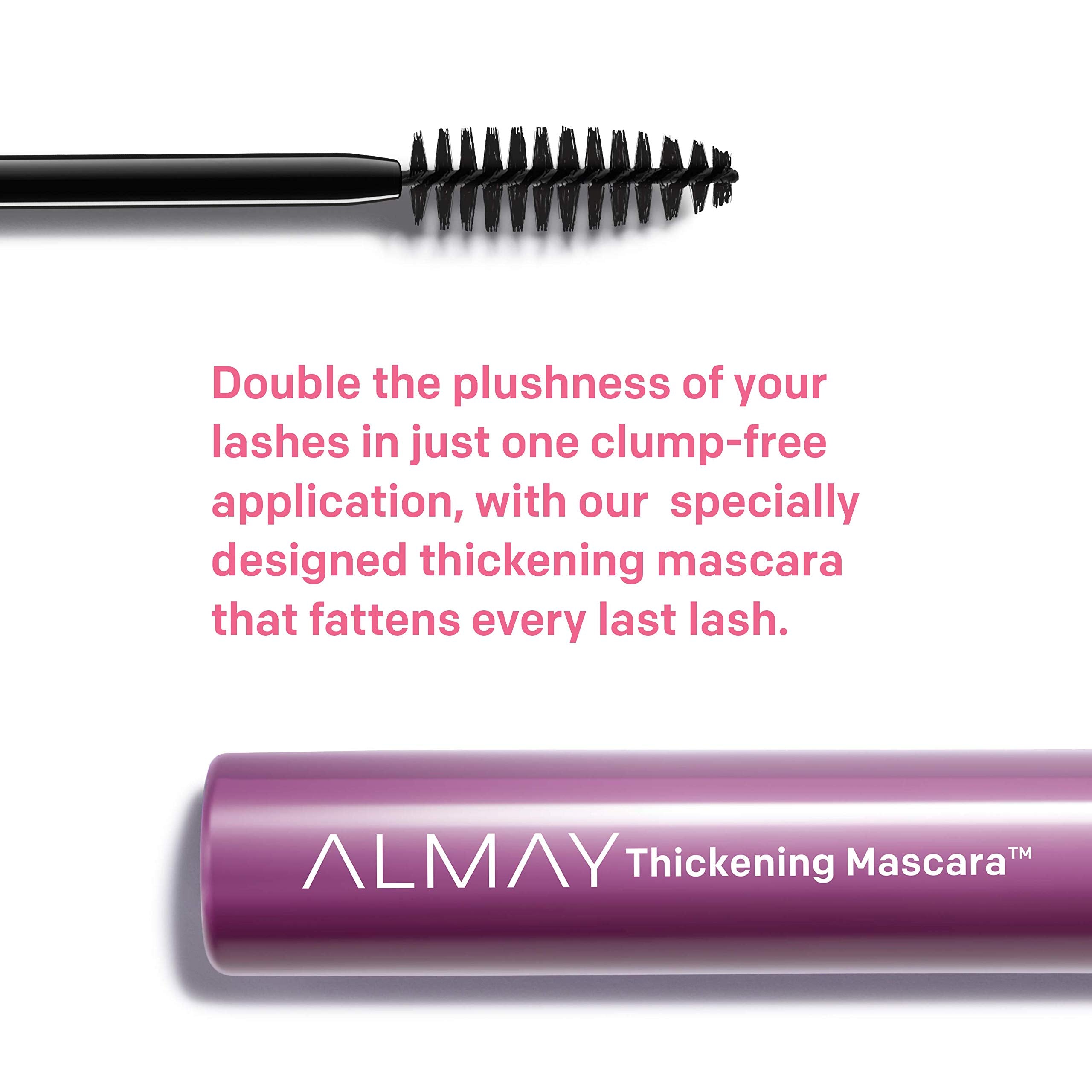 Almay Thickening Mascara lashes separated for full, lush volume and even color.