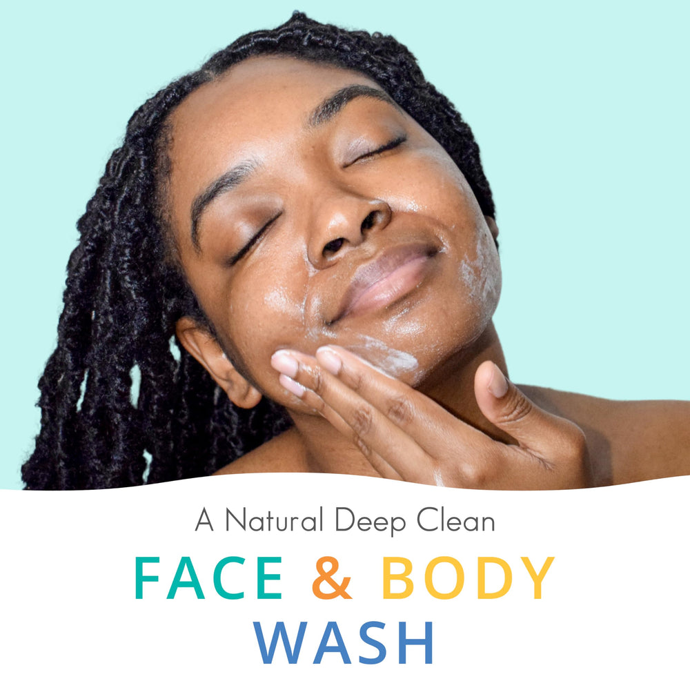 Almond Clear Face & Body Wash pump dispenser highlights easy daily use for sensitive skin care