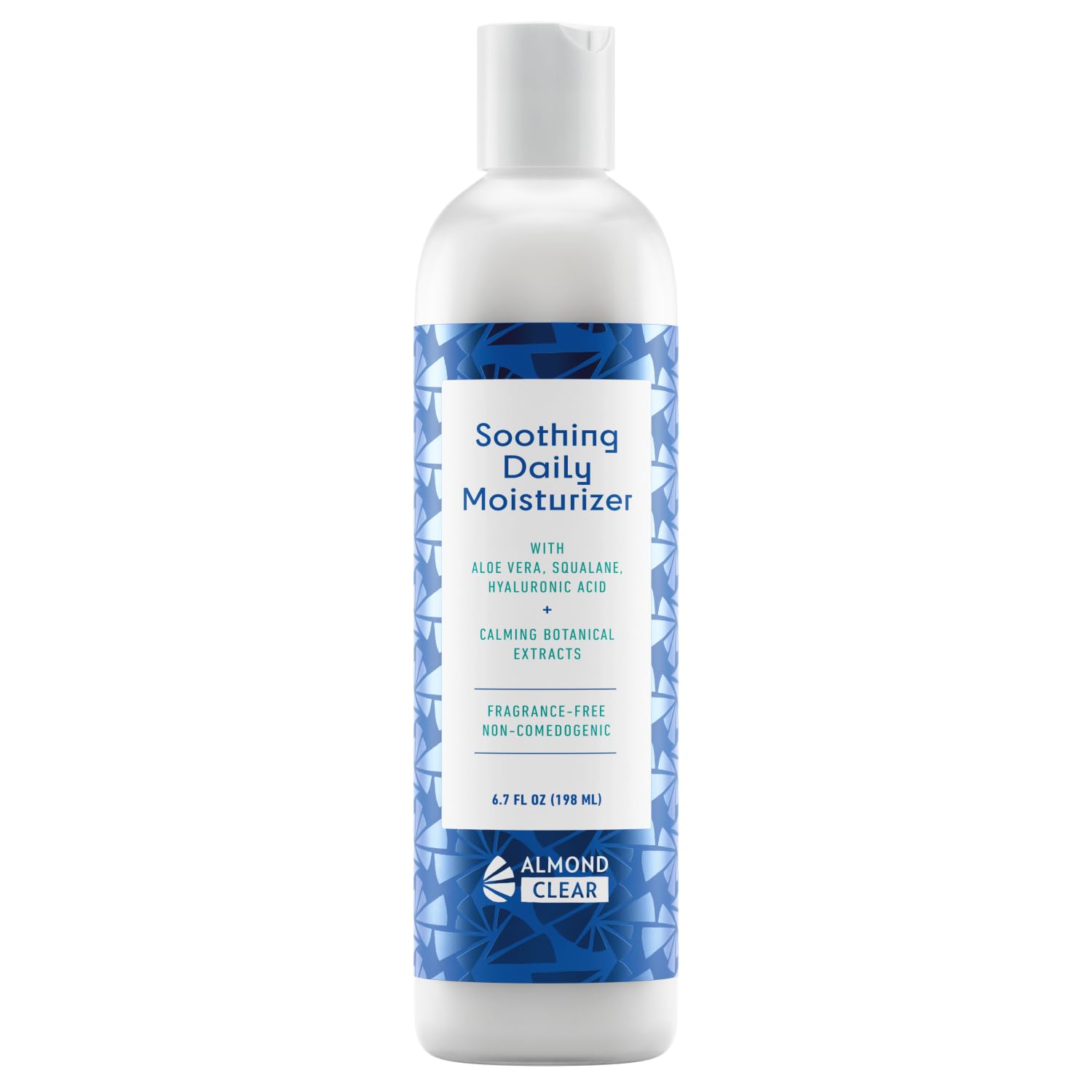 Almond Clear Soothing Daily Moisturizer bottle pump offers quick, lightweight hydration for acne-prone skin