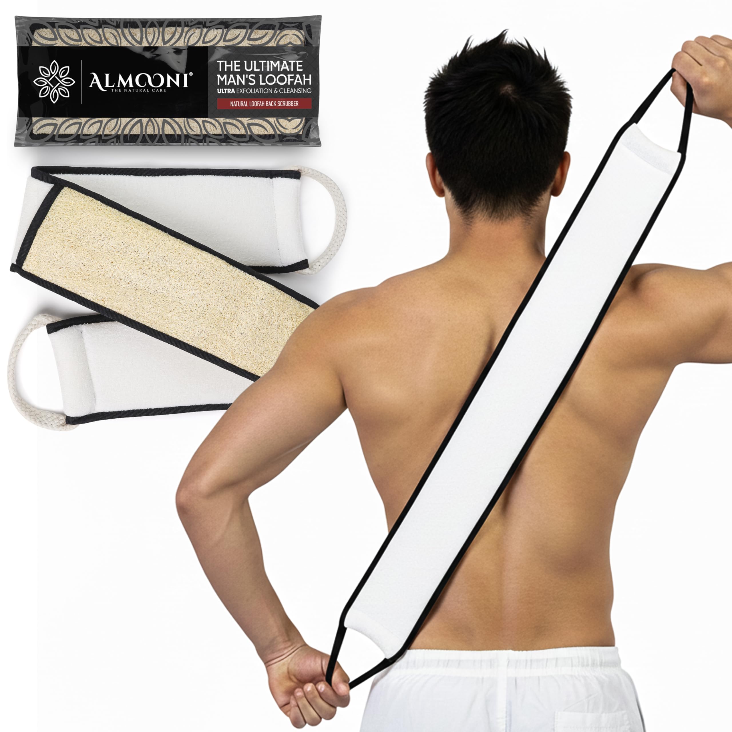 ALMOONI back scrubber 38-inch long handle for easy hard-to-reach back washing.