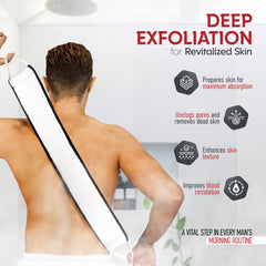 ALMOONI back scrubber with terry cloth reverse side for removing oils and debris.