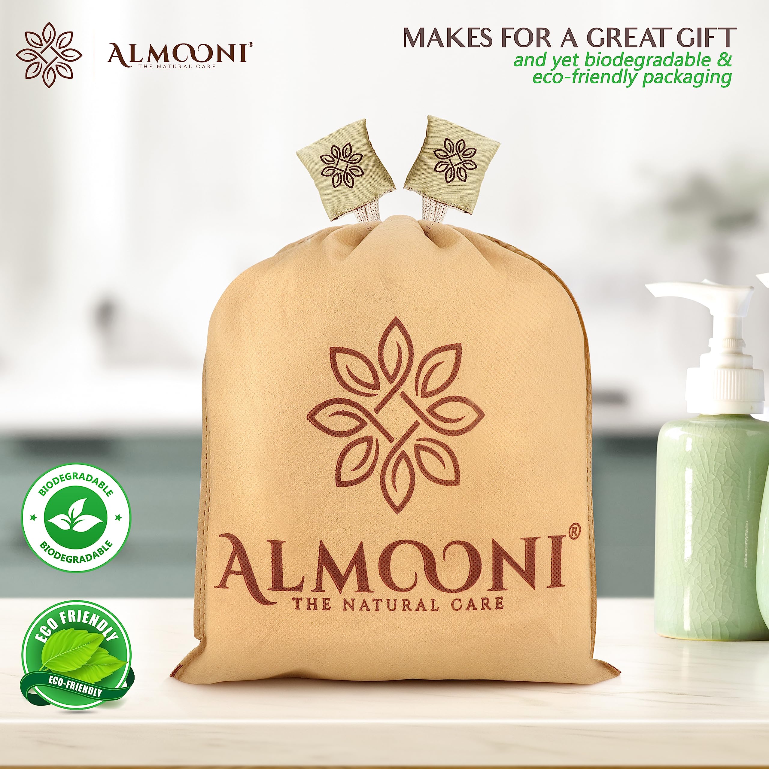 ALMOONI Egyptian loofah gift-pack showcases ready-to-gift spa moment at home.