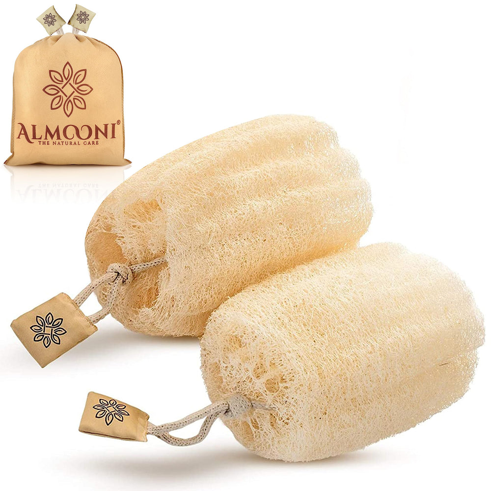 ALMOONI Egyptian loofah packaging bag highlights eco-friendly gift-ready presentation.