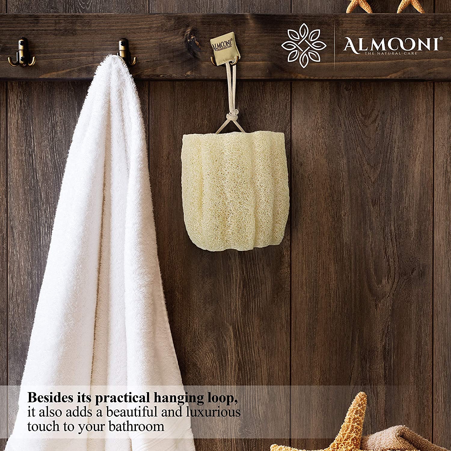 ALMOONI Egyptian loofah sponge in body application covers larger area for cleansing.