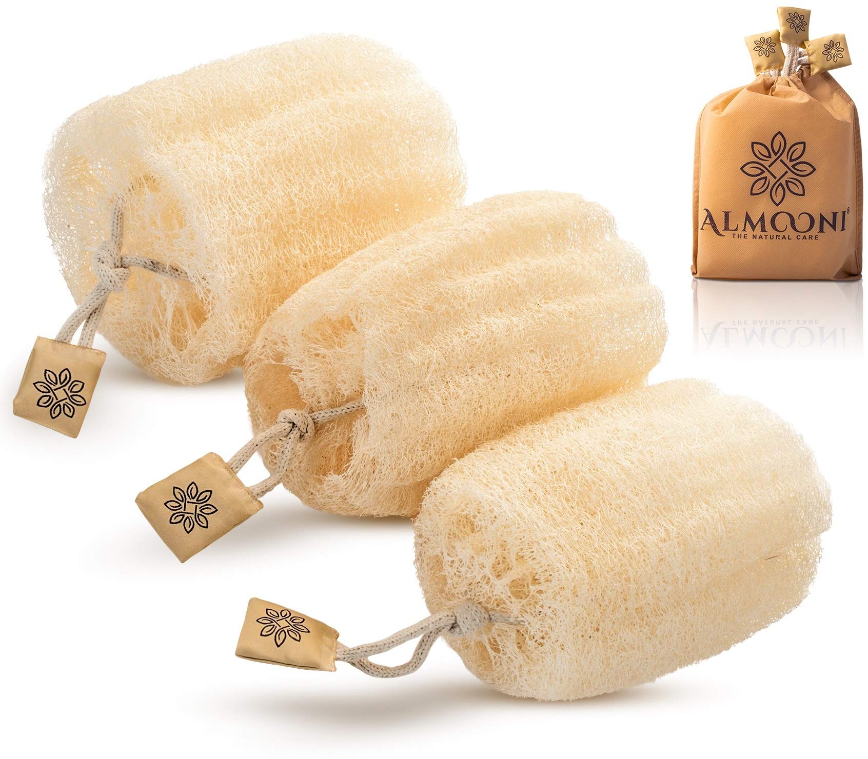 ALMOONI Egyptian loofah sponge large square for full-body exfoliation and spa-like cleansing
