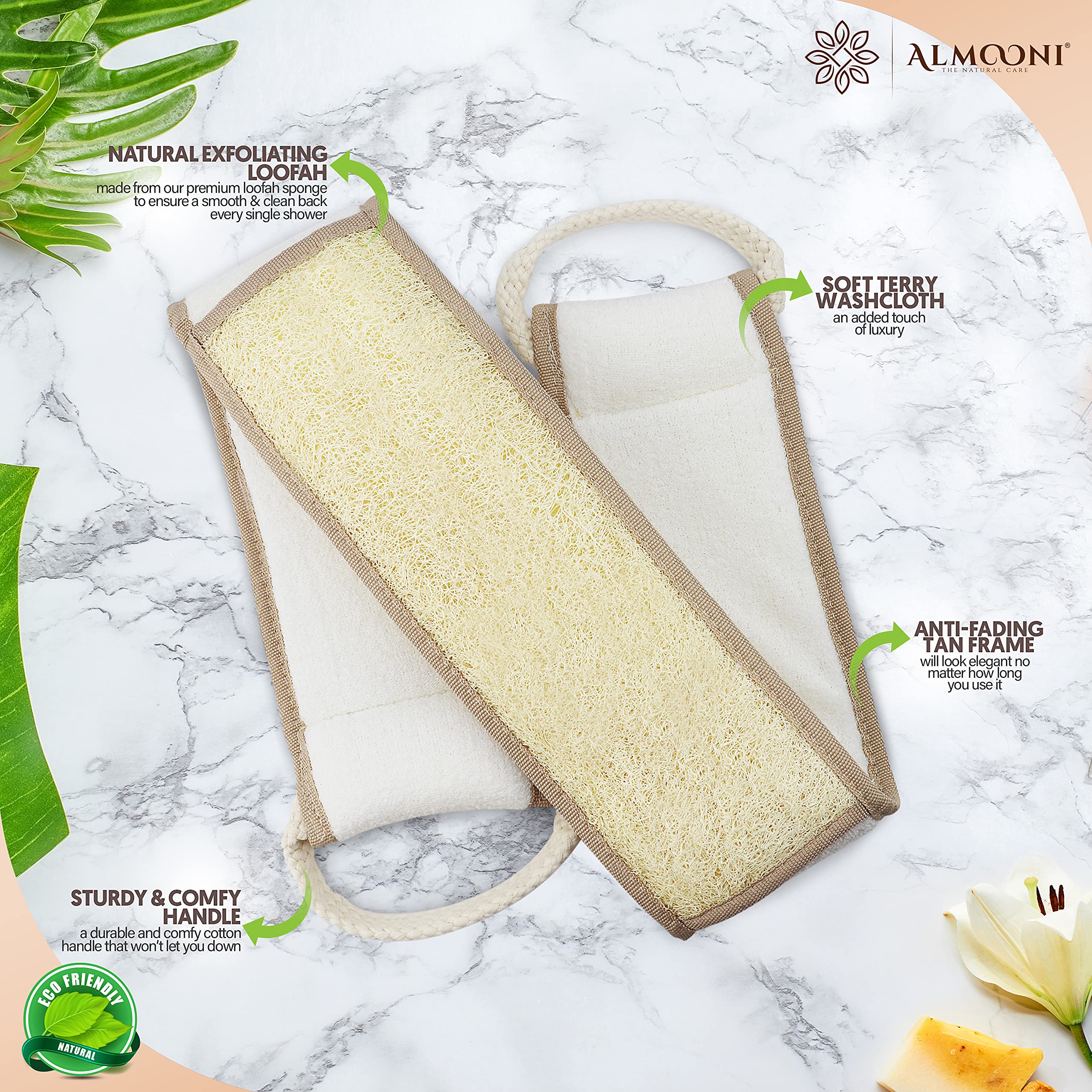 ALMOONI loofah back scrubber bendy-loofah contours to your back for exfoliation.