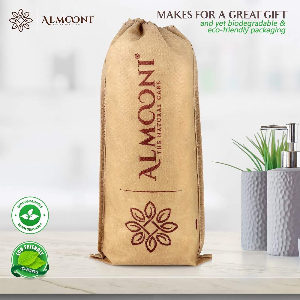 ALMOONI loofah back scrubber in biodegradable packaging supports eco-conscious gifting.