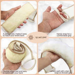ALMOONI loofah back scrubber soft-terry-cloth sides remove oils and dirt.