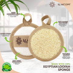 ALMOONI loofah face scrubber with hand strap for easy cleansing
