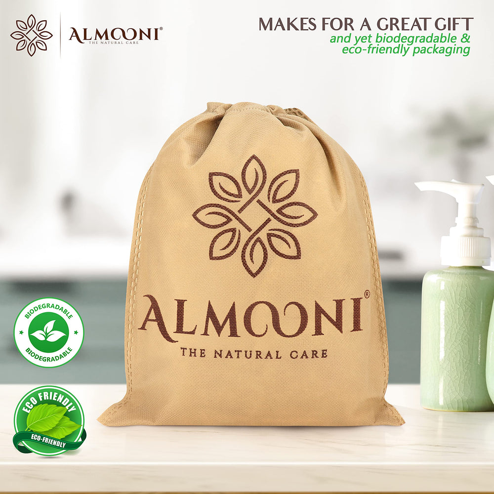 ALMOONI loofah flexible shape contours the body for thorough exfoliation.