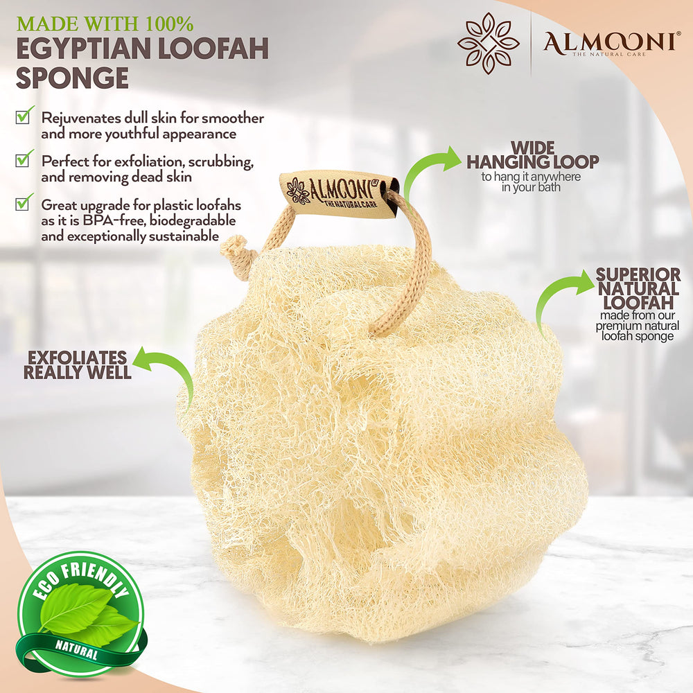 ALMOONI mini loofah sponge small grip design for easy handling and precise cleansing.