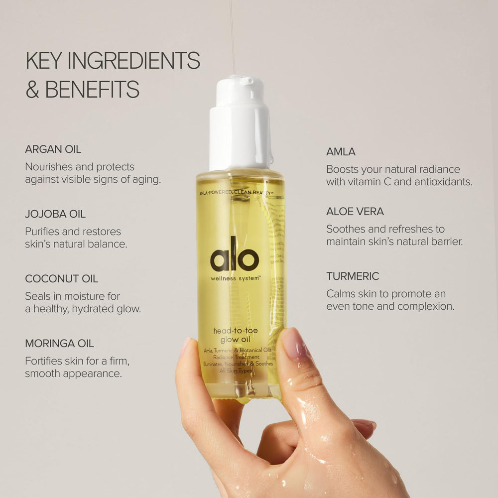 Alo Glow Oil with sunlit citrus scent enhances daytime self-care