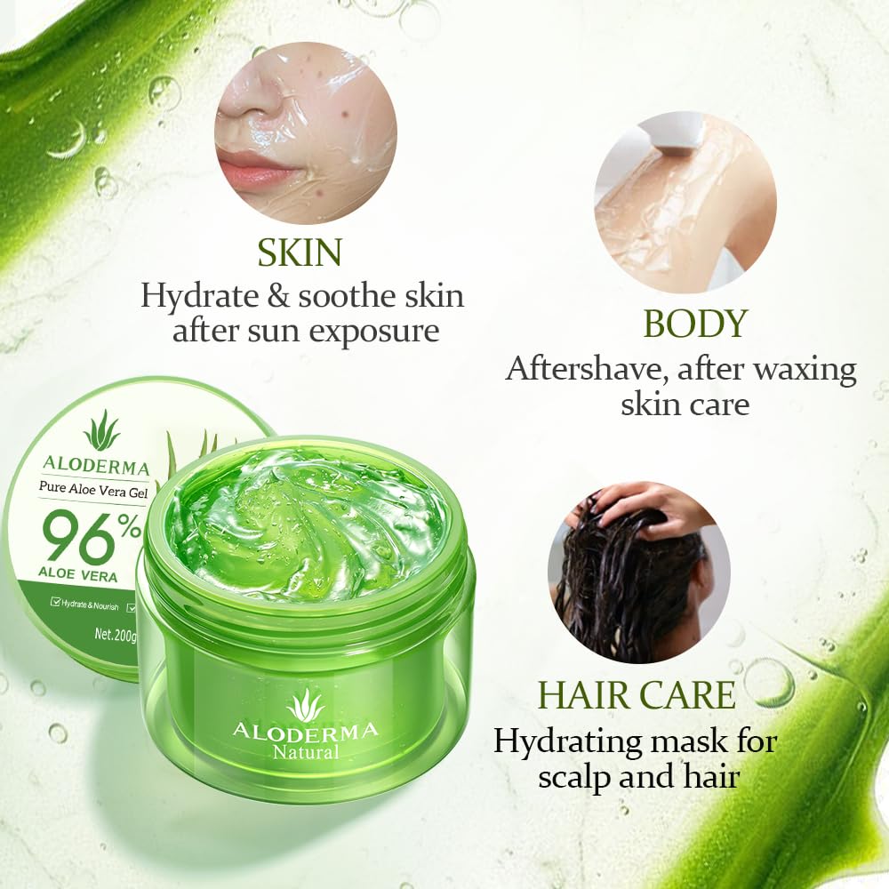 Aloderma Aloe Gel cools and calms after sun exposure.