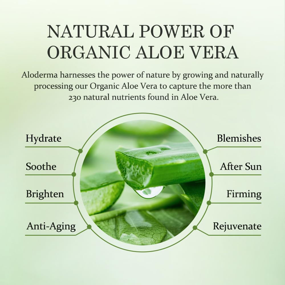 Aloderma aloe gel close-up showing smooth, lightweight texture.