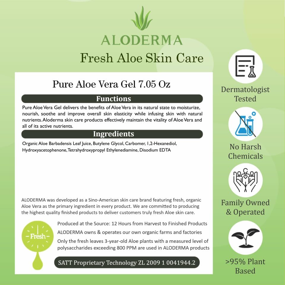 Aloderma Aloe Gel certified organic purity with eco-friendly skincare.
