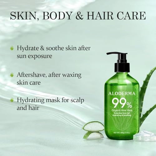 Aloderma Aloe Vera Gel closeup, refreshing hydration and smooth skin feel.