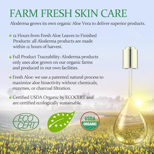 Aloderma Aloe Vera Gel packaging shot, premium organic formula emphasis.