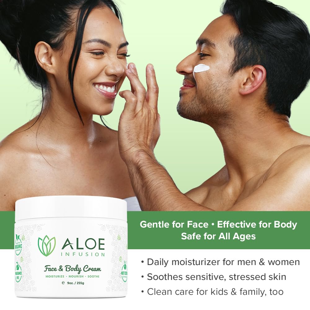 Aloe Infusion body cream massage shows versatile use on arms and legs
