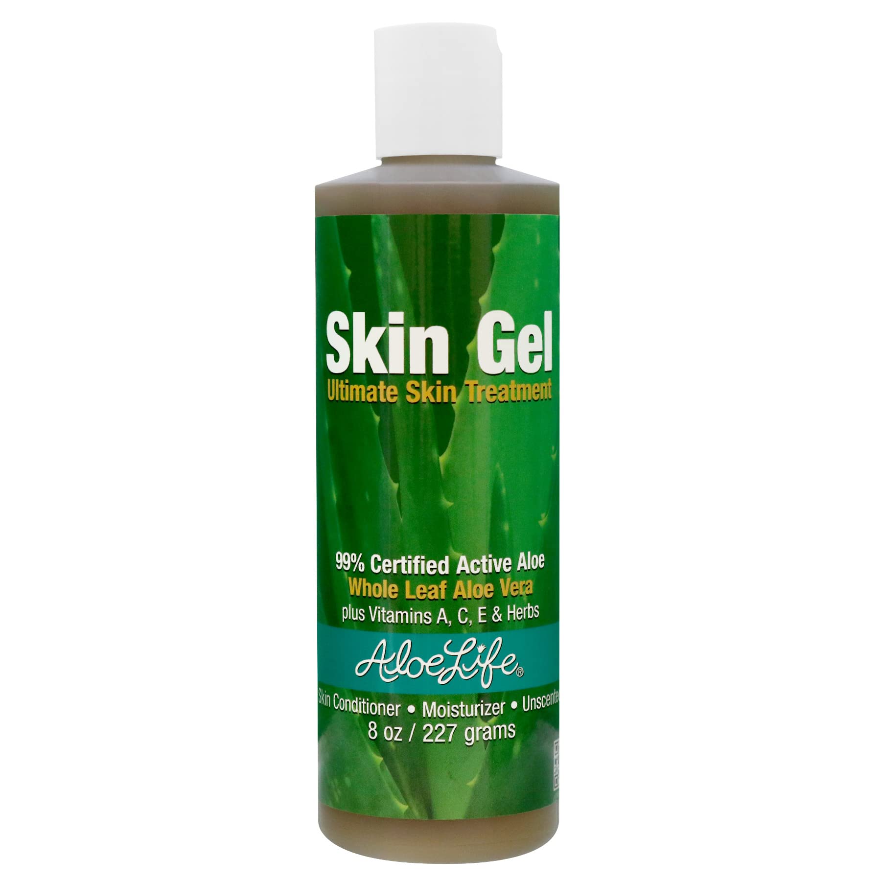 Aloe Life Skin Gel bottle applying whole-leaf aloe to moisturize skin
