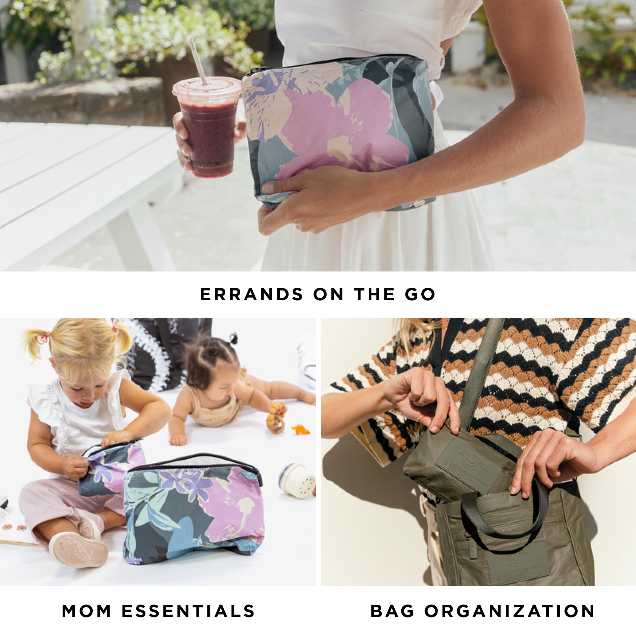 ALOHA Collection Mini Day Palms Pouch rose gold inflight kit setup shows compact travel amenities