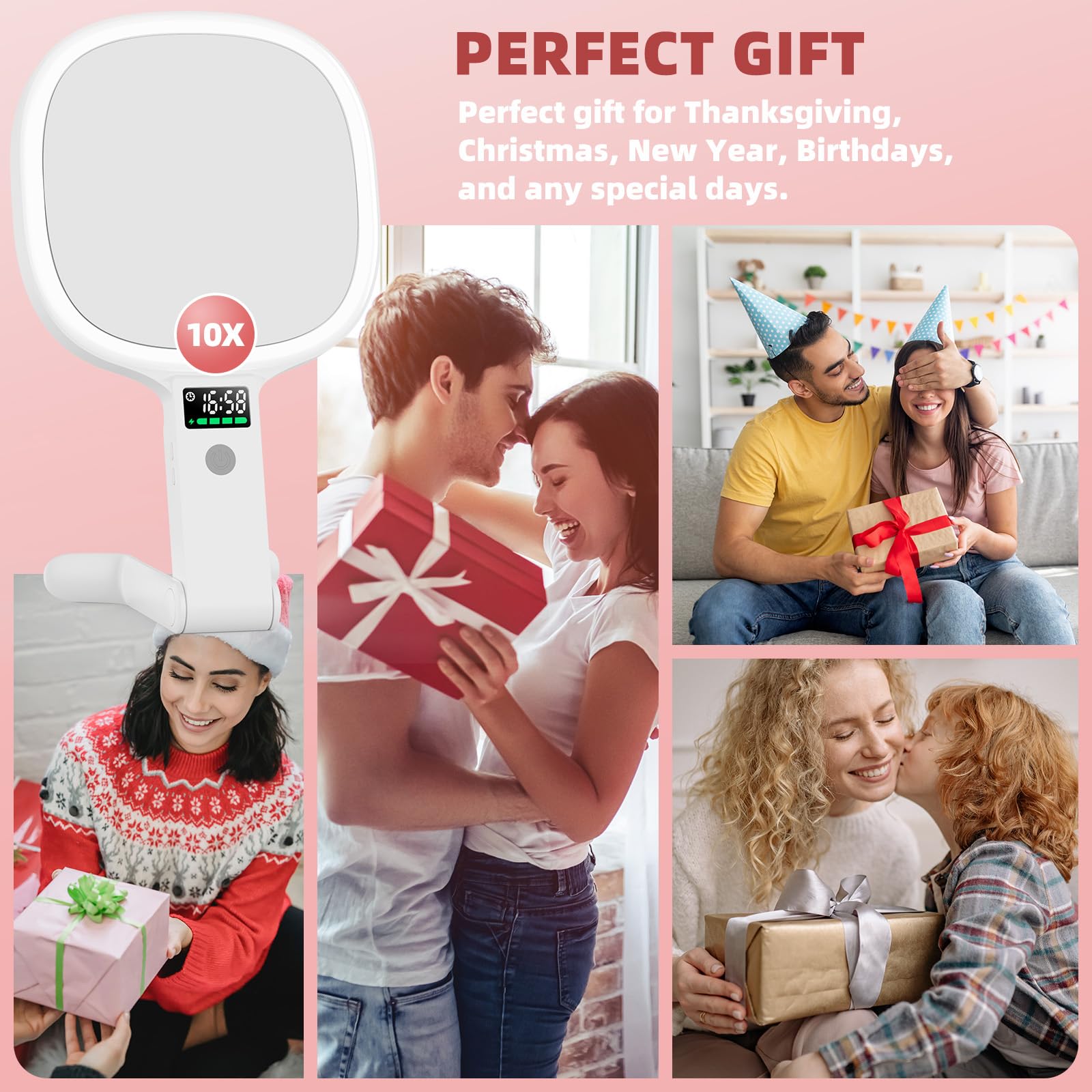 Alovely travel makeup mirror tabletop-hanging versatility for desktop, hanging, or handheld use.