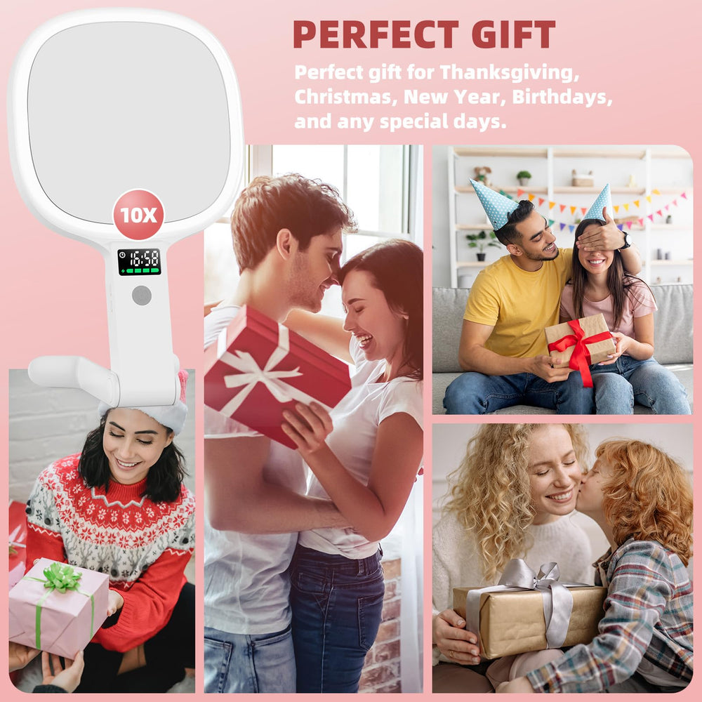 Alovely travel makeup mirror tabletop-hanging versatility for desktop, hanging, or handheld use.