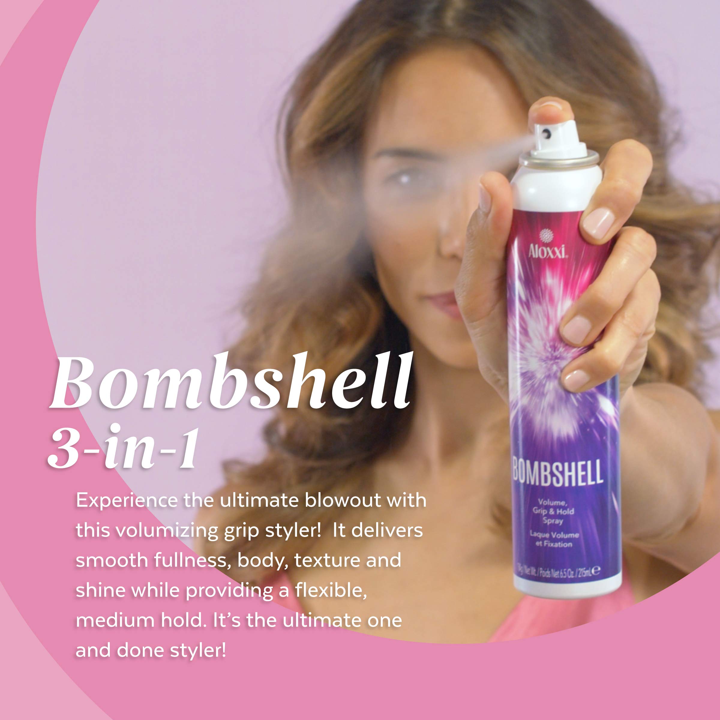 ALOXI Bombshell hair volume lift showing brushable body for blowouts.
