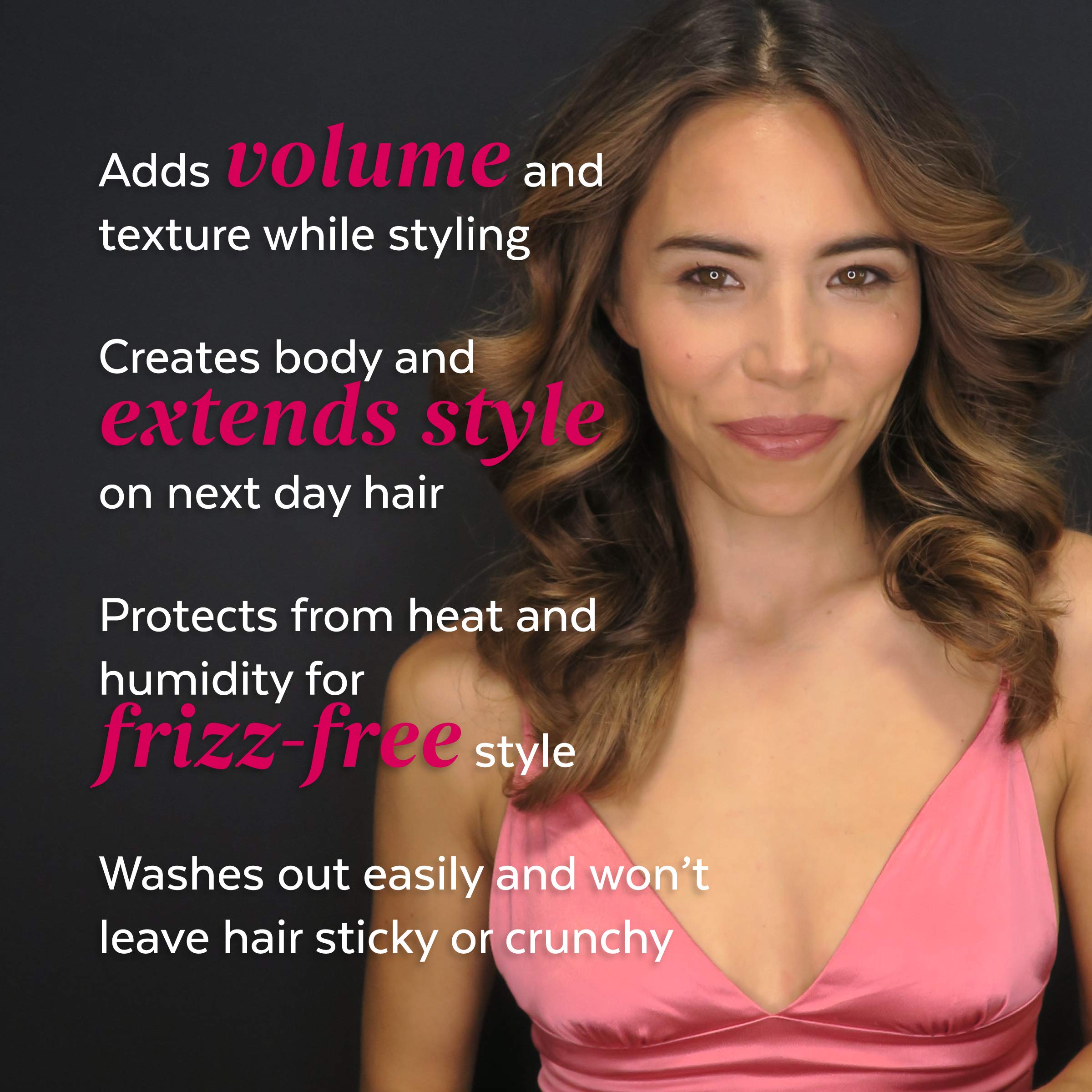 ALOXI Bombshell heat protection 450F shields strands during styling.
