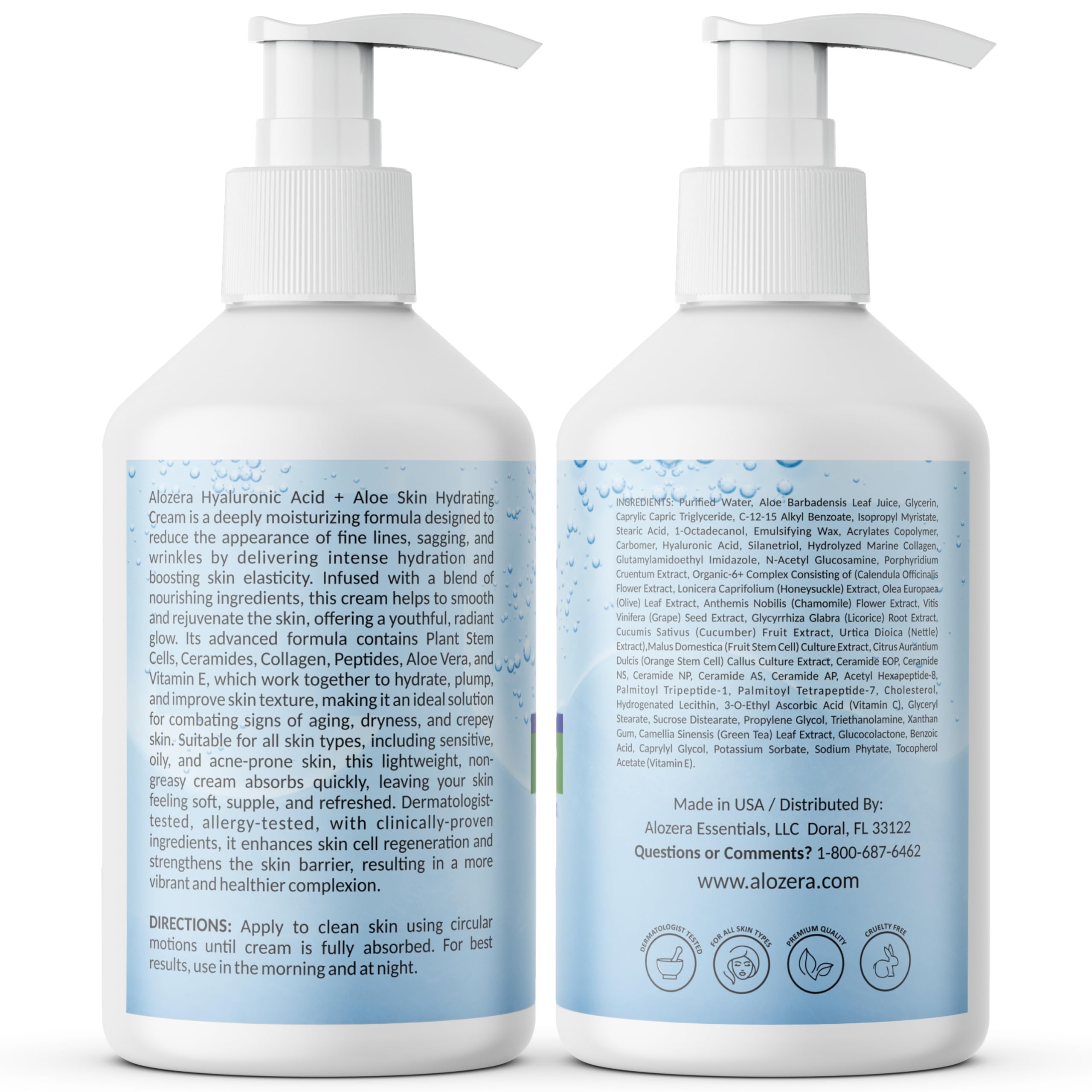 Alozera fragrance-free label emphasizes hypoallergenic, dermatologist-friendly, daily-use potential