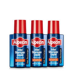 Alpecin After Shampoo liquid bottle showing hair nourishment for fuller look