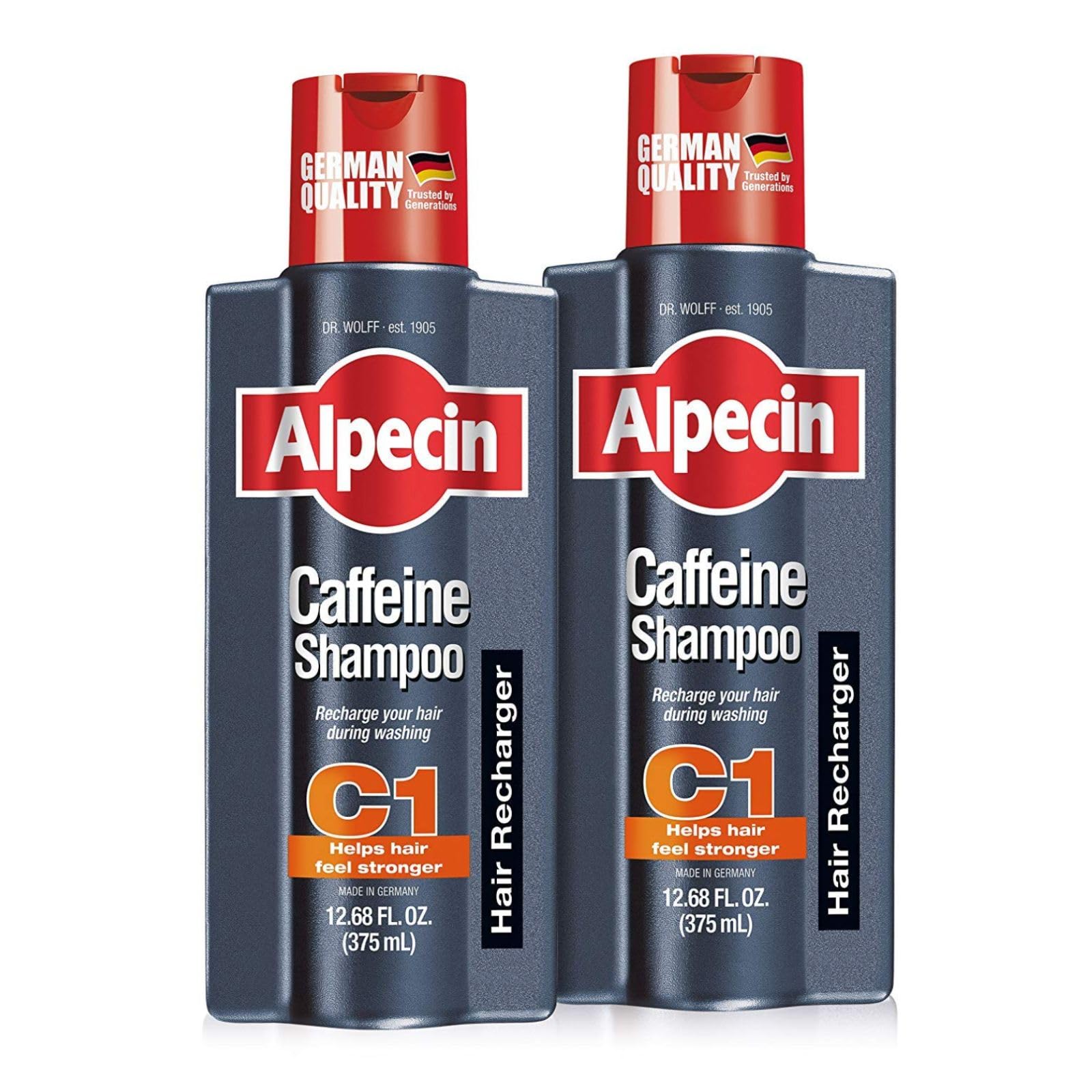 Alpecin C1 shampoo bottle front view highlights energizing formula