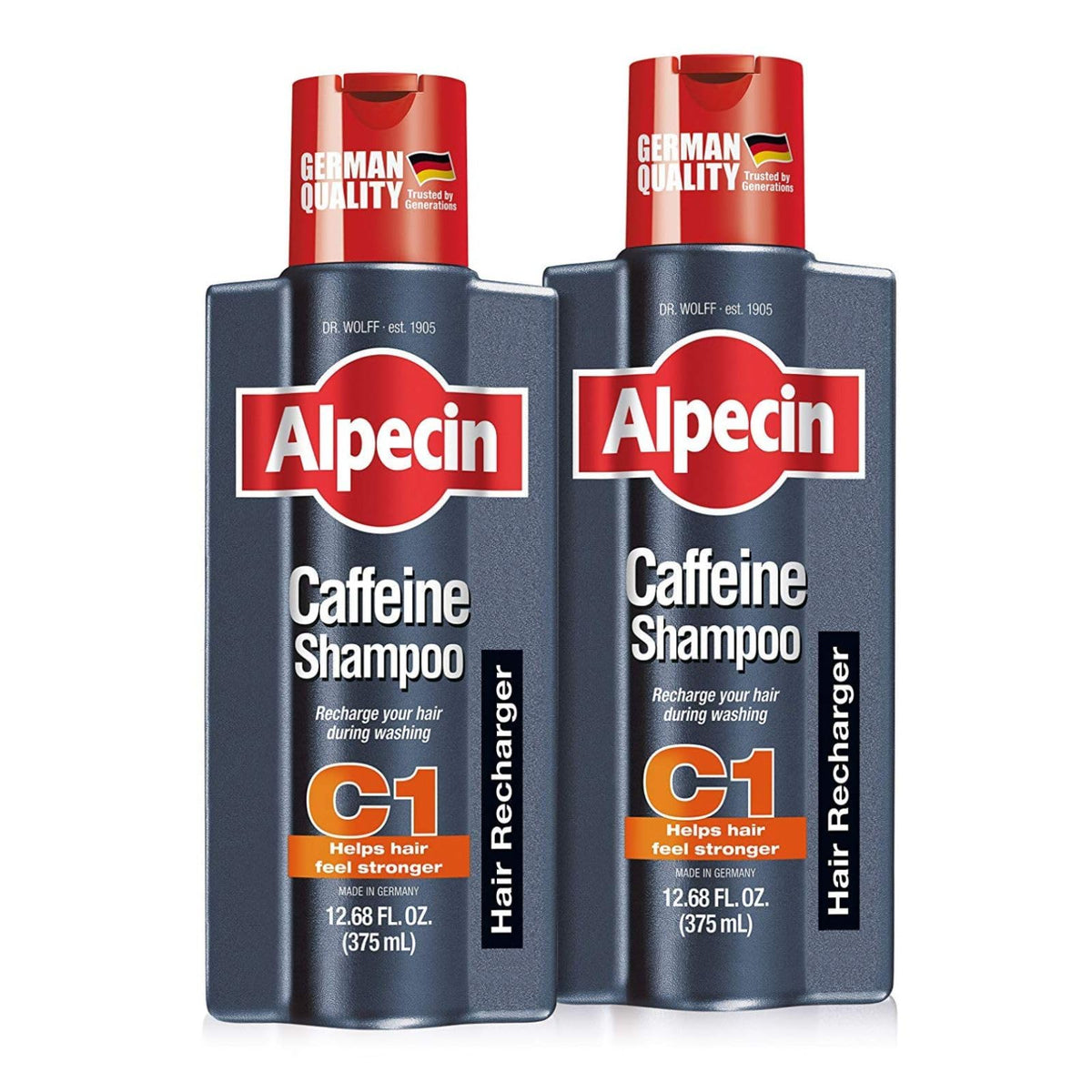 Alpecin C1 shampoo bottle front view highlights energizing formula