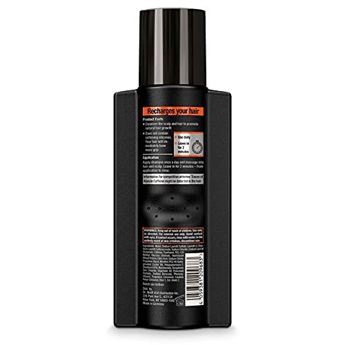 Alpecin Caffeine Shampoo C1 Black Edition bottle-back-label noting natural hair support.