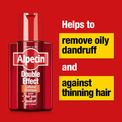 Alpecin Double Effect Shampoo view showing dandruff removal action on scalp