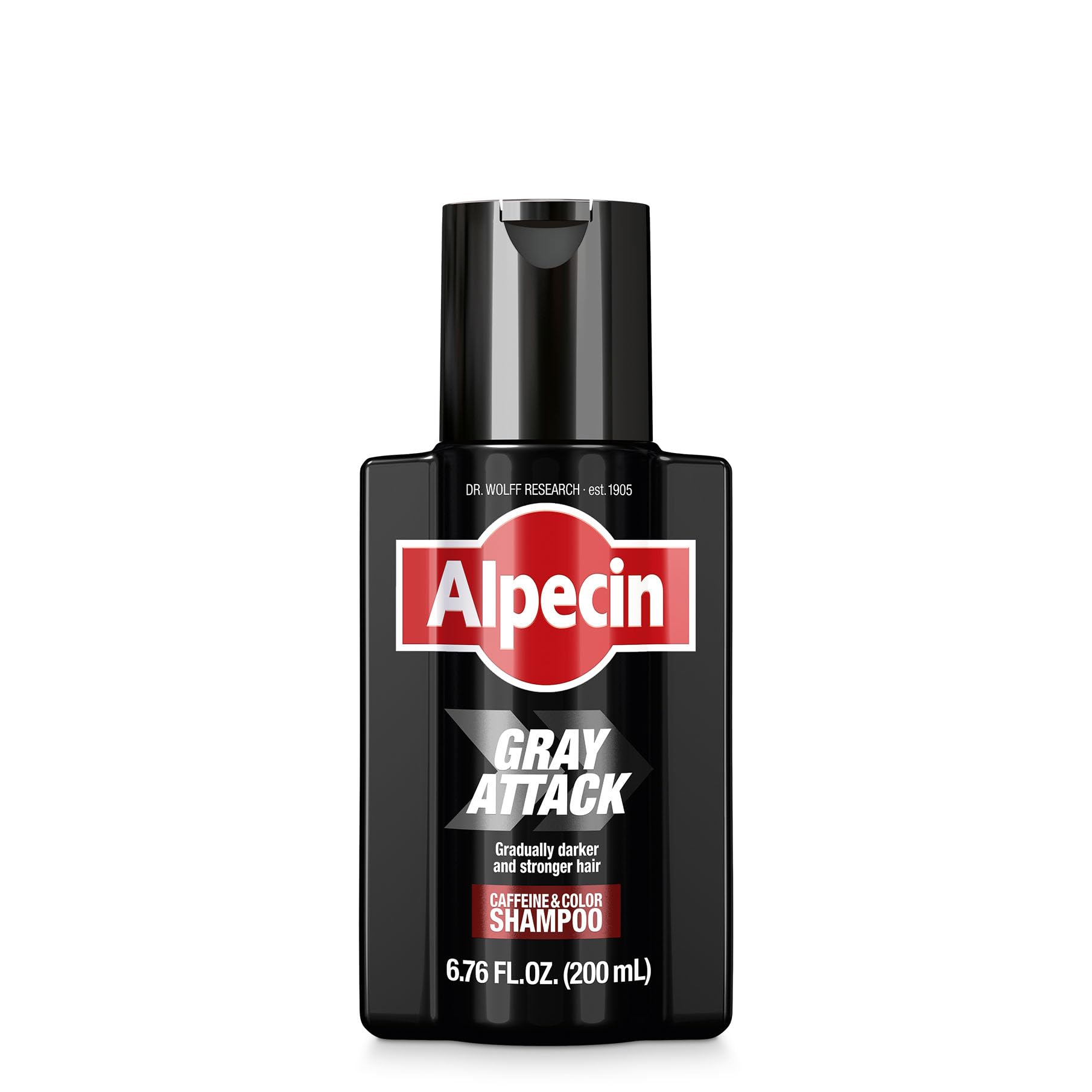 Alpecin Gray Attack bottle shows color-coverage for natural look.