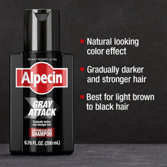 Alpecin Gray Attack color-intensity closeup indicates longer application, darker shade.