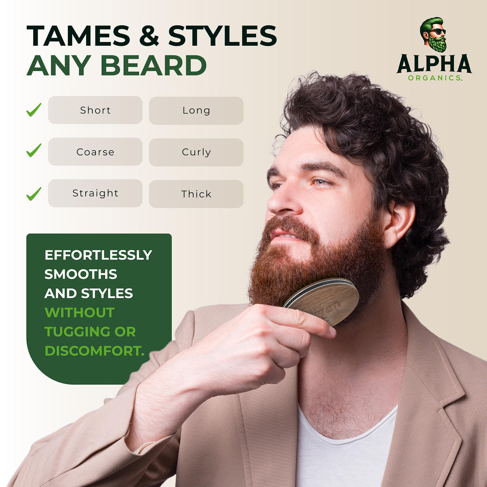 Alpha Organics long beard styling with brush to shape and tame