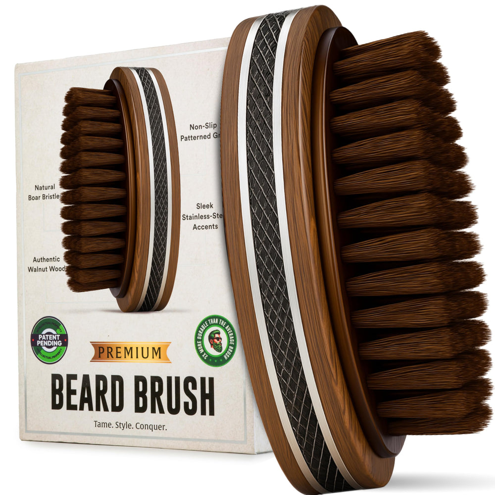 Alpha Organics premium boar bristle beard brush handle for easy grooming