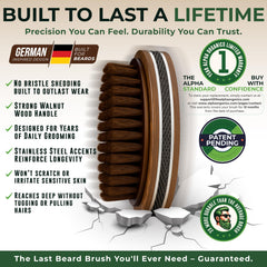 Alpha Organics stainless steel accents on brush for premium aesthetics