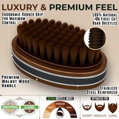 Alpha Organics walnut wood handle close-up showing durable grip