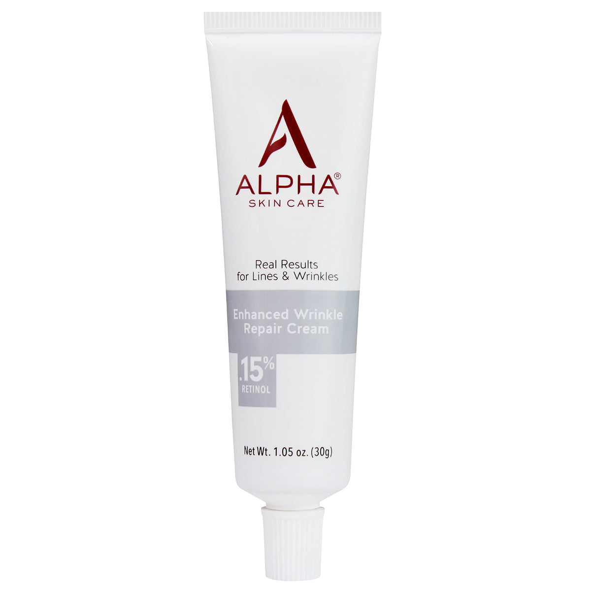 Alpha Skin Care Enhanced Wrinkle Repair Cream bottle shows anti-aging focus