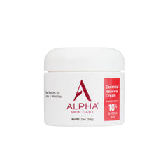 Alpha Skin Care Essential Renewal Cream bottle front, highlighting 10% Glycolic AHA for smoother skin.