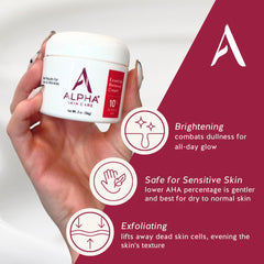 Alpha Skin Care Essential Renewal Cream bottle pour demonstrating easy, even application.