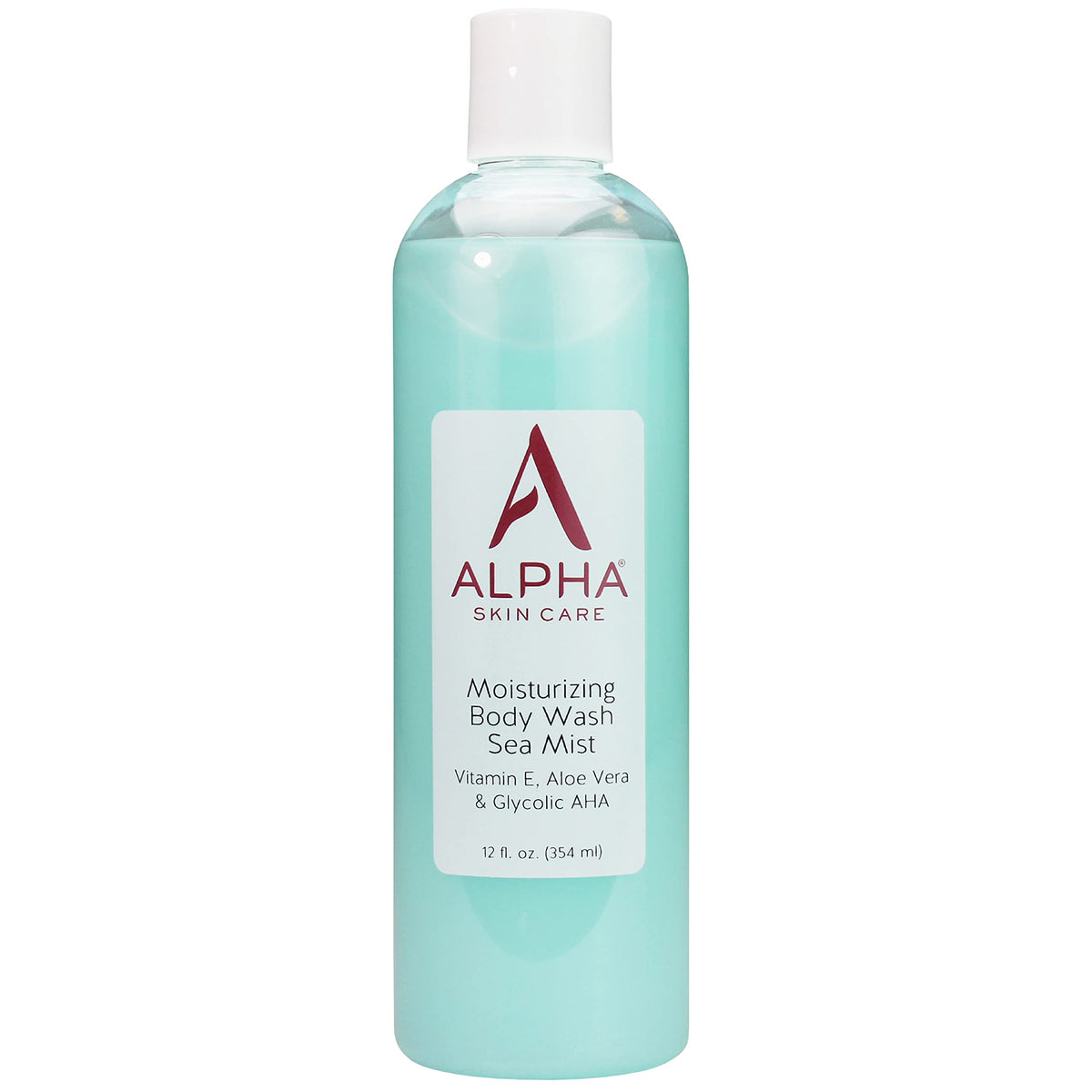 Alpha Skin Care moisturizing body wash bottle-pour highlights gentle cleansing and exfoliation