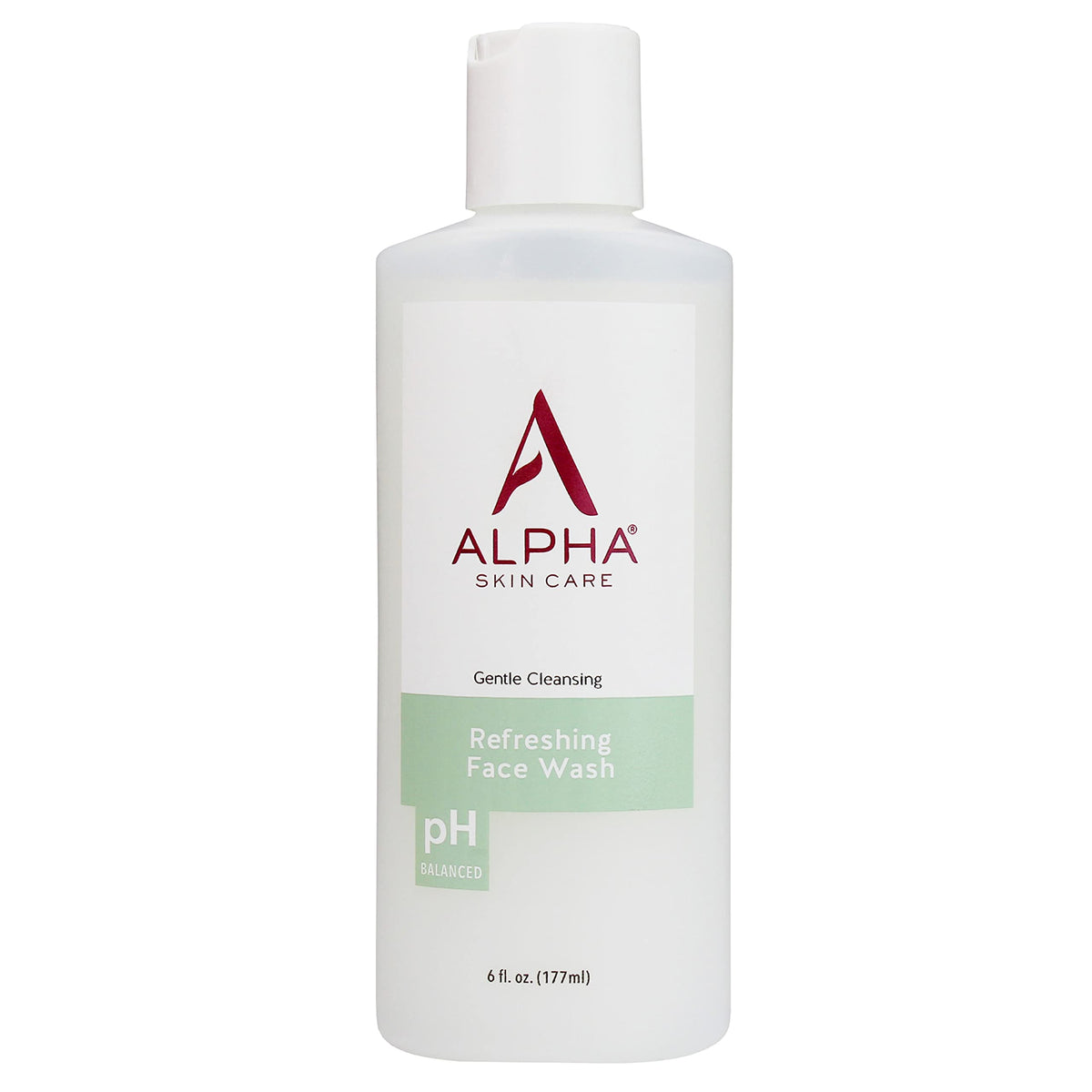 Alpha Skin Care Refreshing Face Wash bottle front for gentle cleanse and makeup removal.