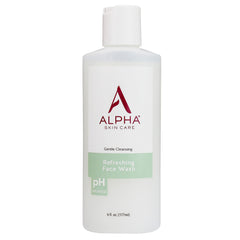 Alpha Skin Care Refreshing Face Wash bottle front for gentle cleanse and makeup removal.