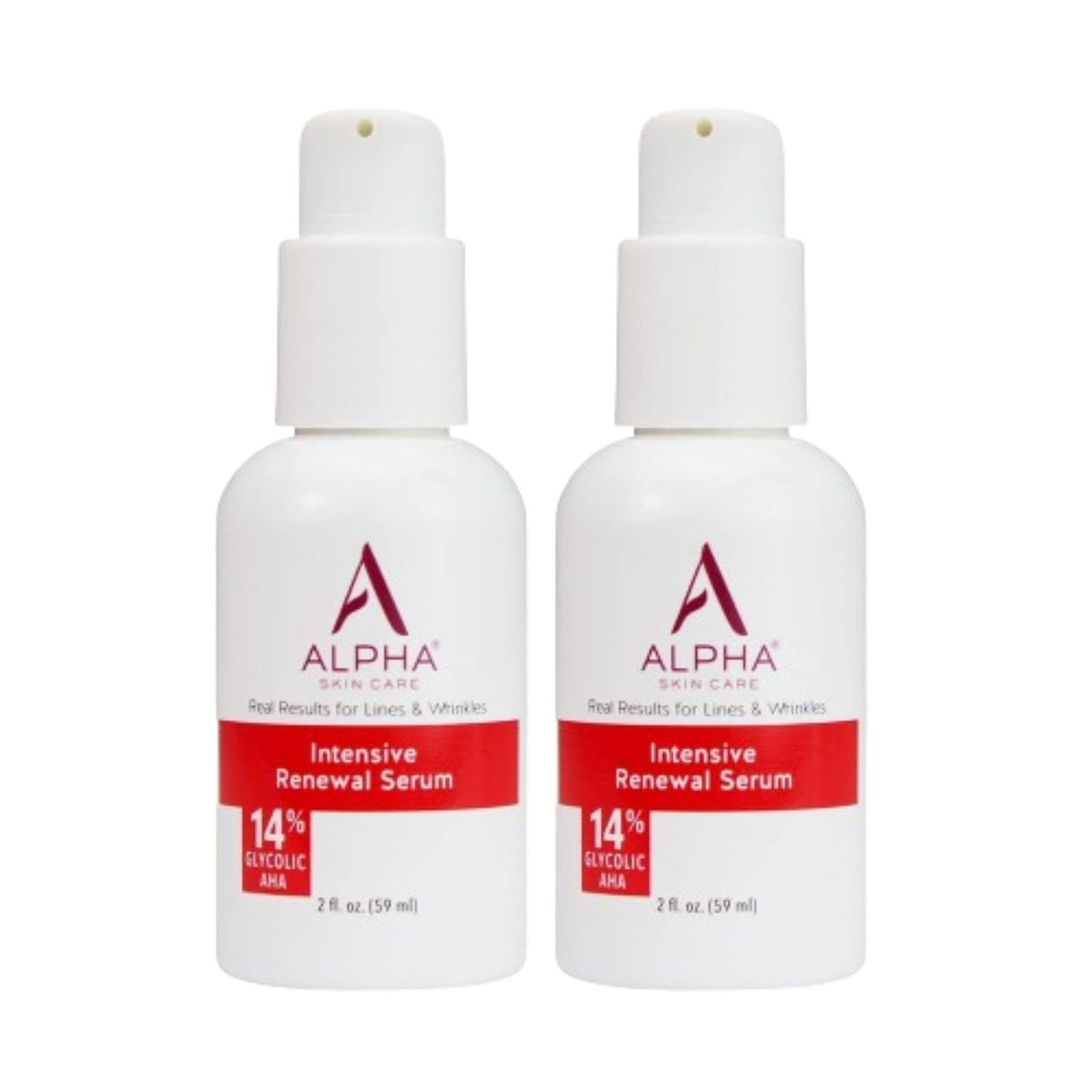 Alpha Skin Care Renewal Serum bottle close-up shows glycolic AHA for smoother skin