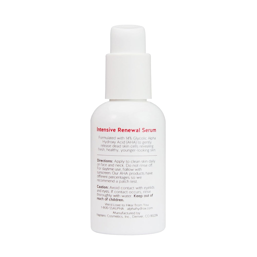 Alpha Skin Care Renewal Serum packaging on shelf highlights anti-aging and hydration benefits